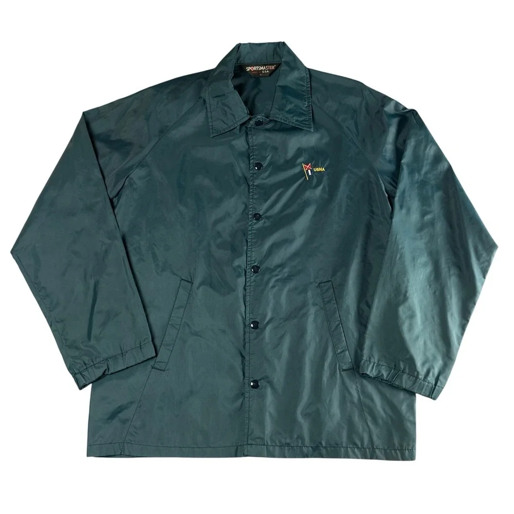 SPORTSMASTER Vintage USNA Windbreaker Mens M Teal Coach Jacket Made USA 30in